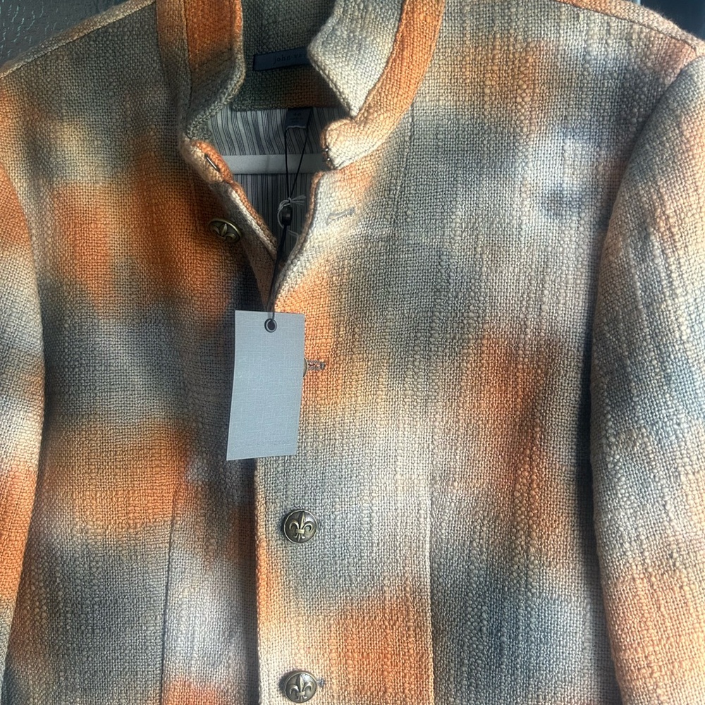 John Varvatos Orange and Gray Textured Blazer